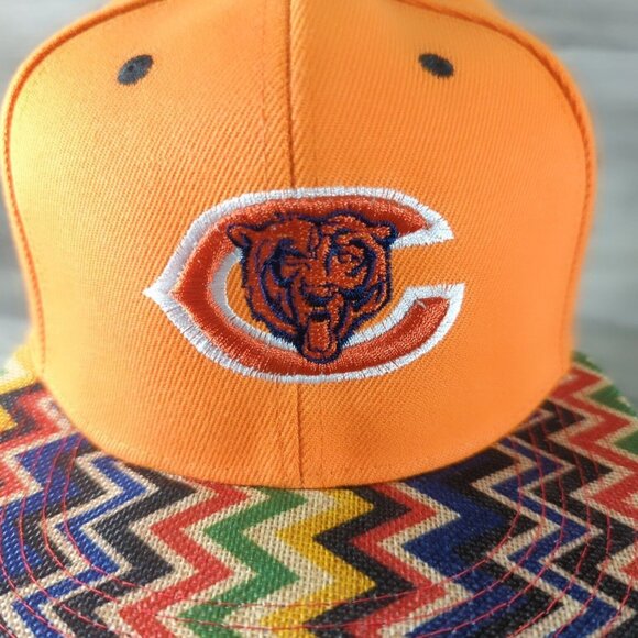 White Wolf Chicago Bears Adjustable Snapback Hat Orange Flat Bill Burlap - Picture 6 of 11